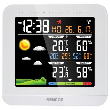 Sencor - Meteoroloģiskā stacija ar krāsainu LCD displeju un modinātāju 3xAAA