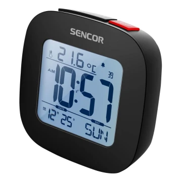 Sencor - Modinātājs ar LCD ekrānu un termometru 2xAAA melns