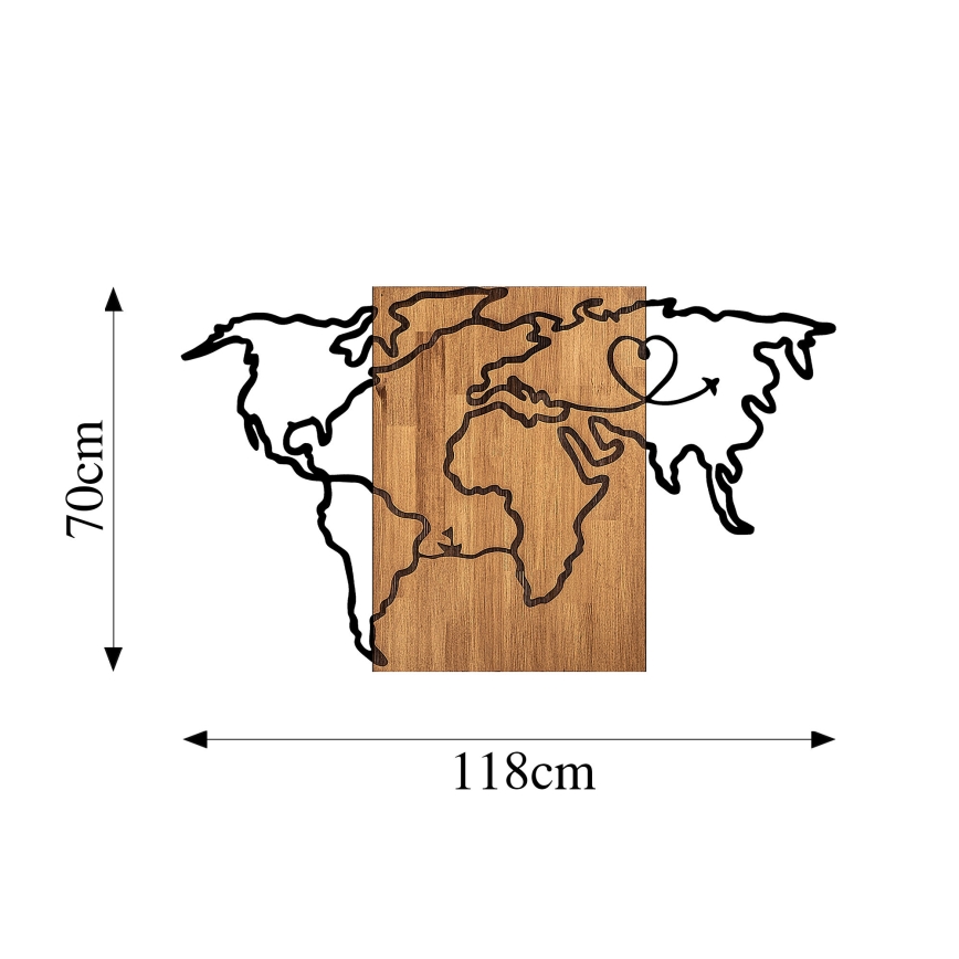 Sienas dekorācija 118x70 cm karte koks/metāls