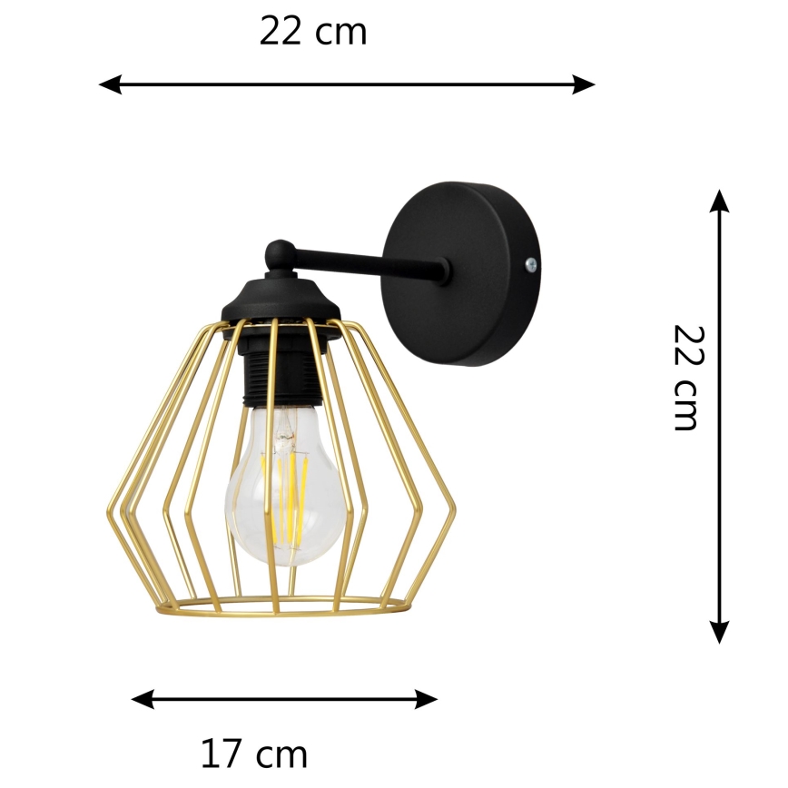Sienas lampa AGAT 1xE27/60W/230V zelta/melna