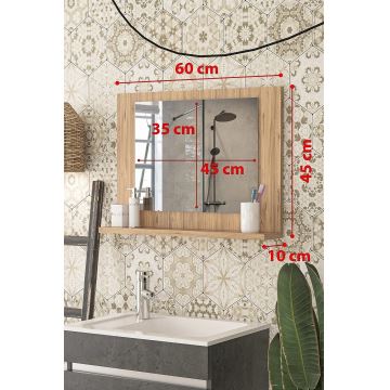 Sienas spogulis ar plauktu d. 45x60 cm priede