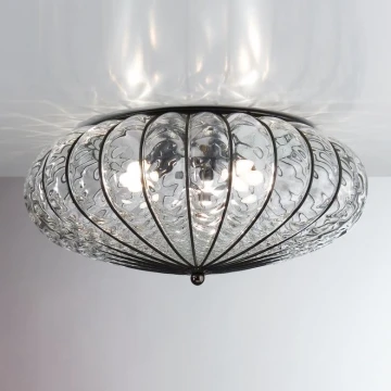SIRU - Griestu lampa ACCADEMIA 3xE27/60W/230V caurspīdīga/melna Venēcijas stikls