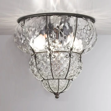 SIRU - Griestu lampa CLASSIC 3xE14/40W/230V d. 25 cm caurspīdīga/melna Venēcijas stikls