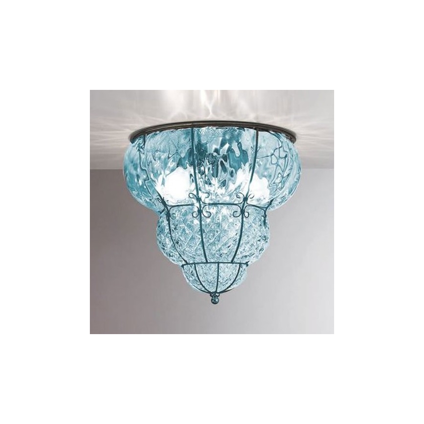 SIRU - Griestu lampa CLASSIC 3xE14/40W/230V d. 25 cm zila/melna Venēcijas stikls