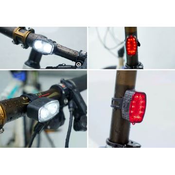 KOMPLEKTS 2x LED Aptumšojama uzlādējama velosipēda lampa 350mAh IP44 sarkana/balta