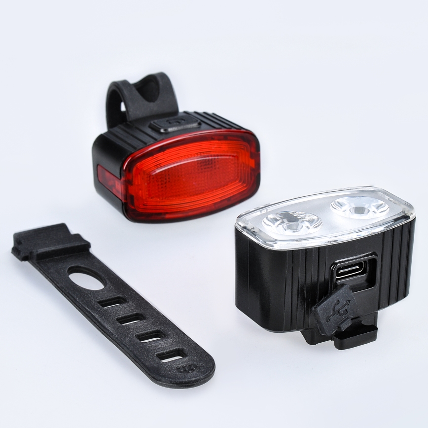 KOMPLEKTS 2x LED Aptumšojama uzlādējama velosipēda lampa 350mAh IP44 sarkana/balta
