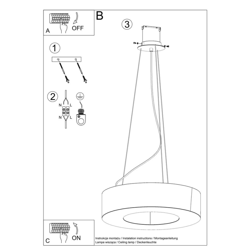 Lustra ar auklu SATURNO SLIM 6xE27/60W/230V d. 70 cm melna