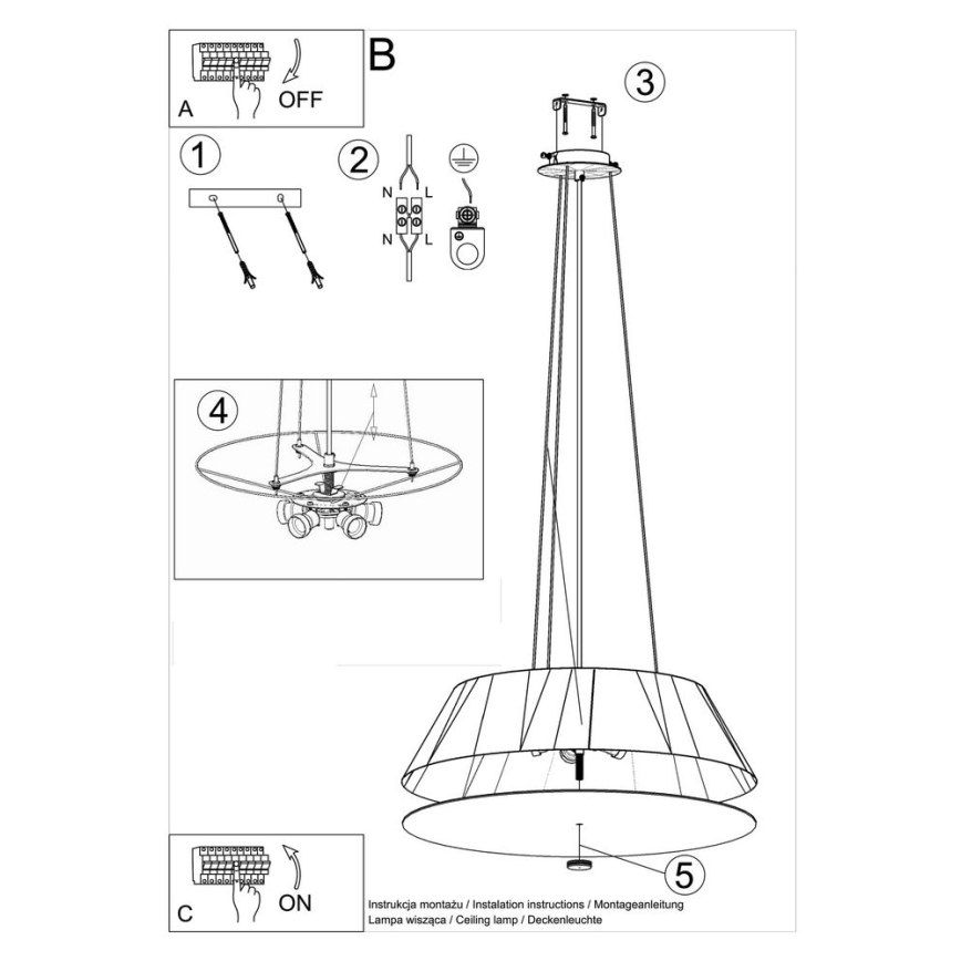 Lustra ar auklu VEGA 5xE27/60W/230V d. 60 cm balta