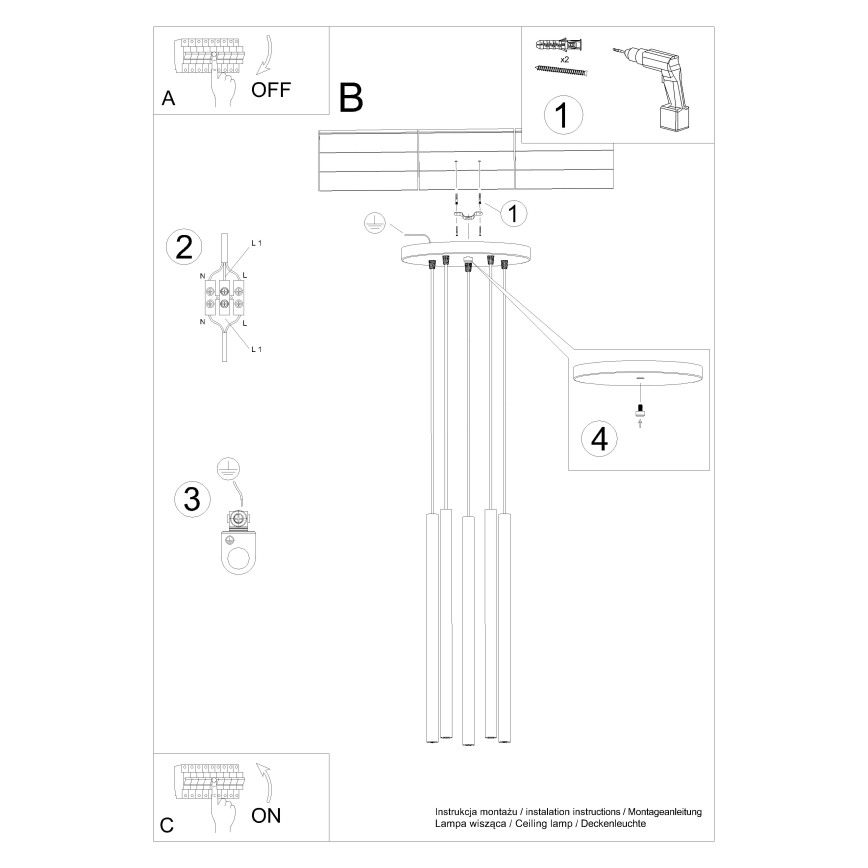 Lustra ar auklu PASTELO 5xG9/8W/230V zelta