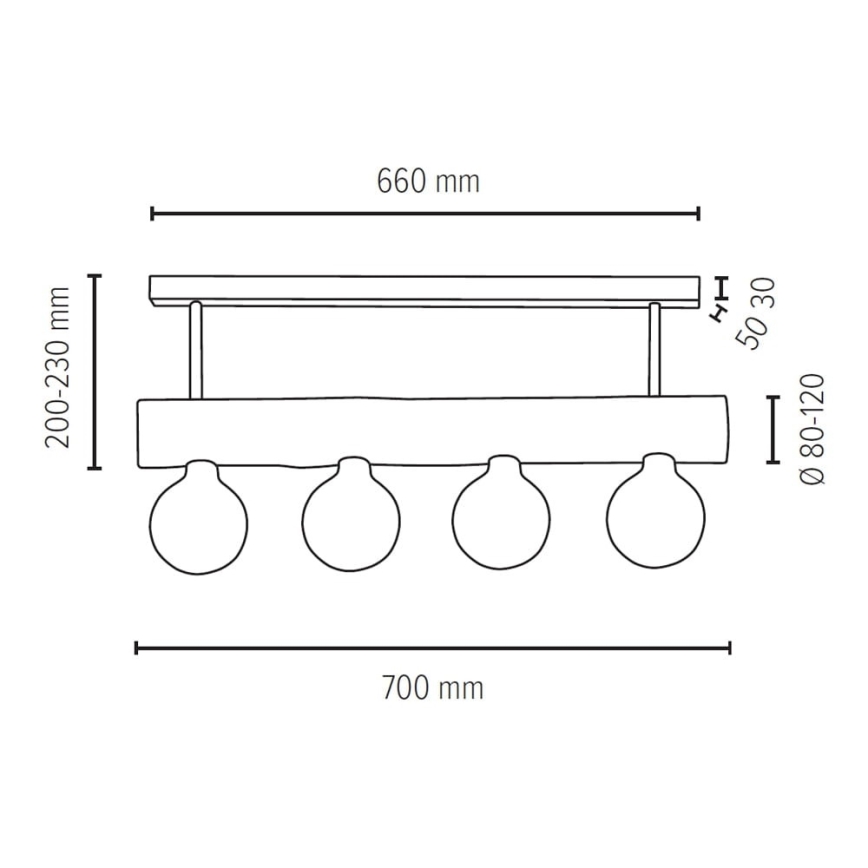 Piekarama lustra TRABO 4xE27/60W/230V, priede - FSC sertifikāts