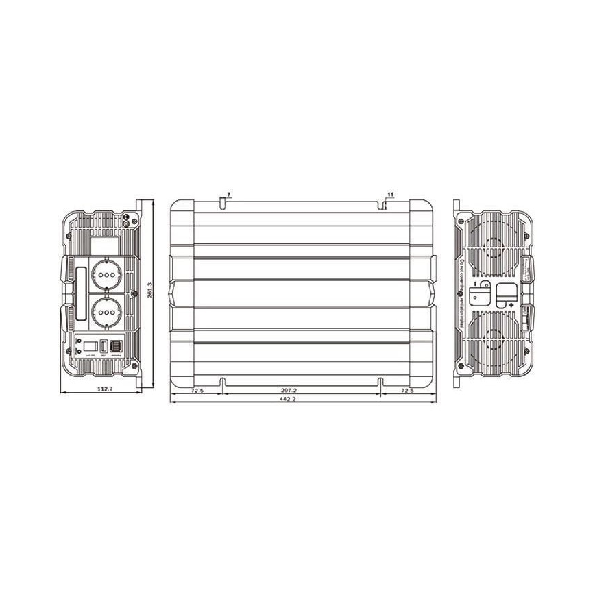 Sprieguma pārveidotājs 3000W/24V/230V + vadu tālvadības pults