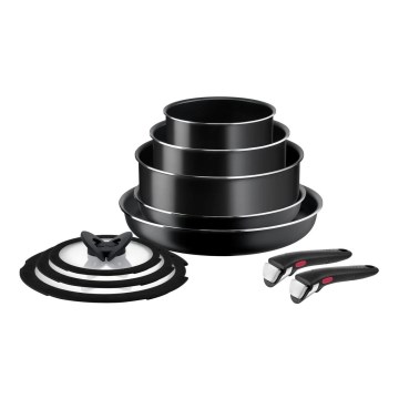 Tefal - Virtuves trauku komplekts 10 gab. INGENIO EASY COOK & CLEAN BLACK