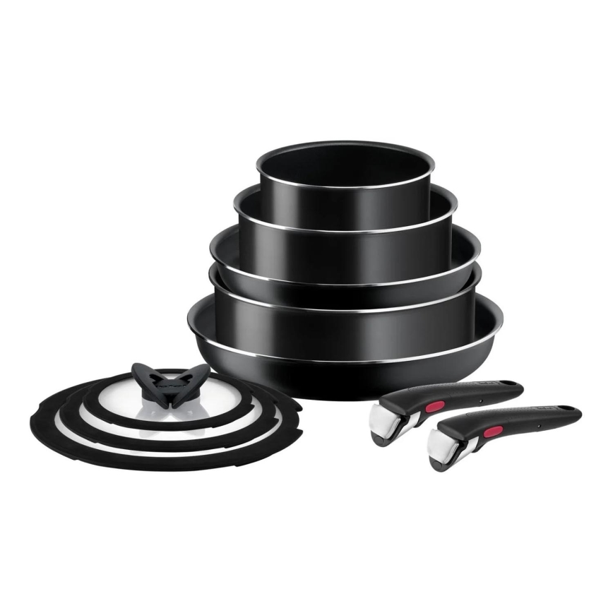 Tefal - Virtuves trauku komplekts 10 gab. INGENIO EASY COOK & CLEAN BLACK