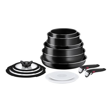 Tefal - Virtuves trauku komplekts 13 gab. INGENIO EASY COOK & CLEAN BLACK