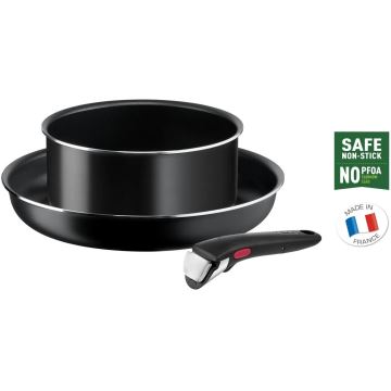 Tefal - Virtuves trauku komplekts 3 gab. INGENIO EASY COOK & CLEAN BLACK