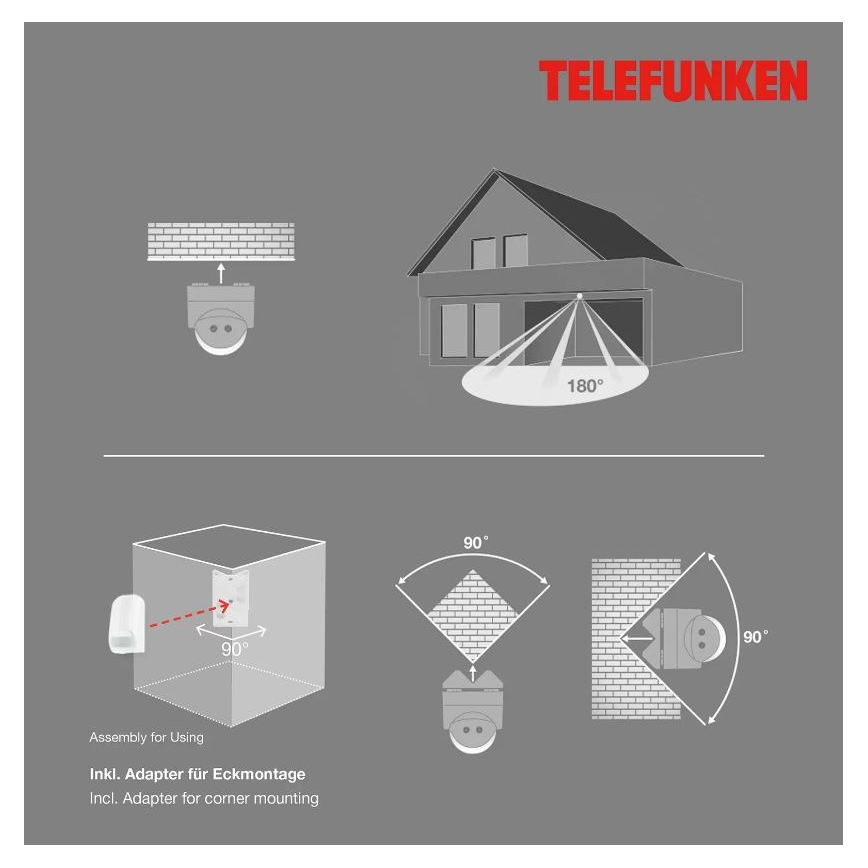 Telefunken 306506TF - Āra kustību sensors 180° IP44 balta