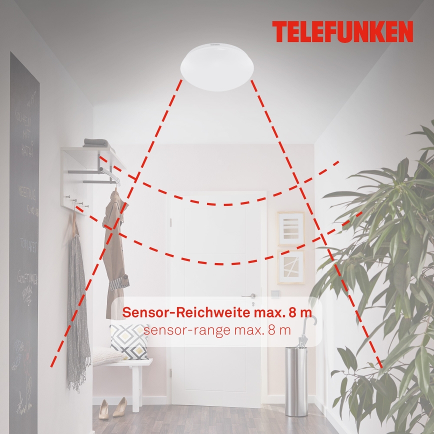 Telefunken 601206TF - LED Vannas istabas griestu lampa ar sensoru LED/15W/230V IP44 d. 28 cm