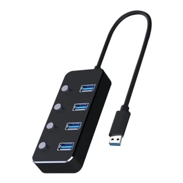 USB Sadalītājs ar slēdžiem 4xUSB-A 3.0, melna