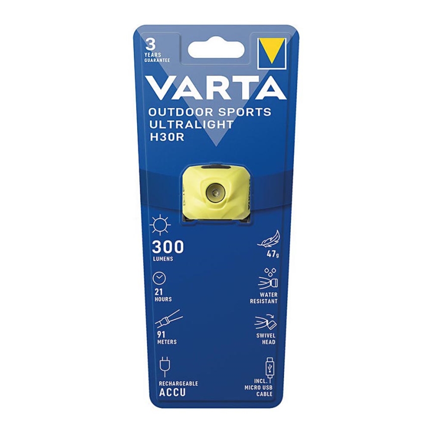 Varta 18631201401 - LED Aptumšojama uzlādējama galvas lampa OUTDOOR SPORTS LED/5V IPX4 dzeltena