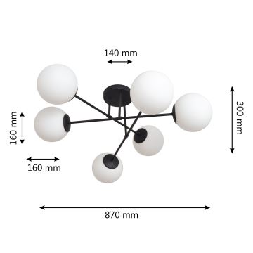 Virsapmetuma lustra MOON 6xE27/15W/230V melna