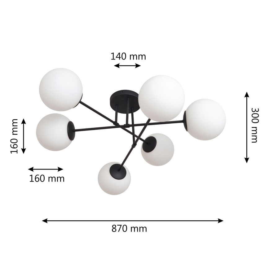 Virsapmetuma lustra MOON 6xE27/15W/230V melna