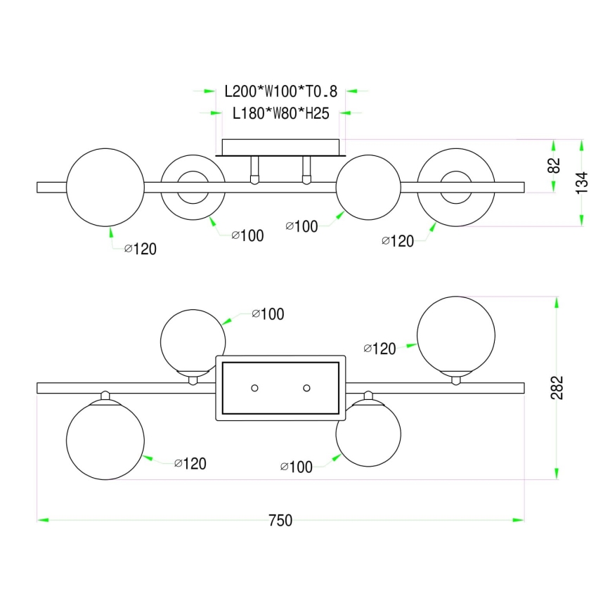 Wofi 7014-401W - LED Virsapmetuma lustra VILLA 4xG9/3W/230V zelta